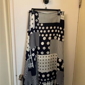Summer Secrets - Navy and White Patterned Maxi Skirt